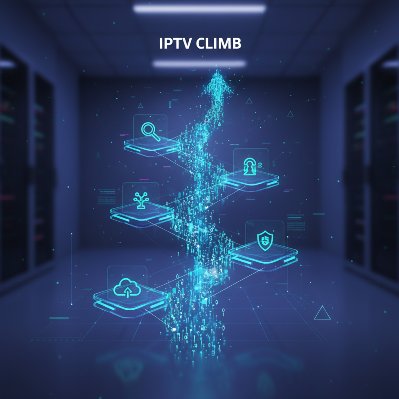 Man kijkt naar 4K TV met IPTV Climb interface