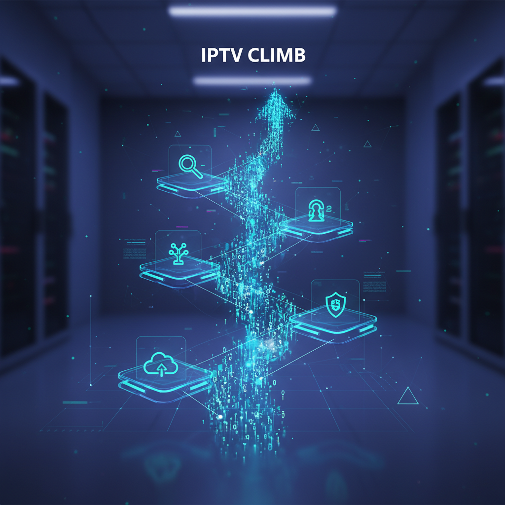 Man kijkt naar 4K TV met IPTV Climb interface